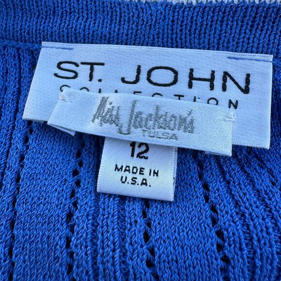 St. John Size 12 Cardigan Cobalt Blue Knited 3/4 Sleeve V-Neck Jacket CR 2003 - Picture 7 of 10